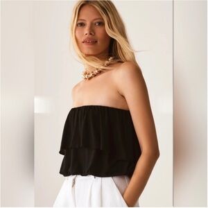 Anthropologie Flounce Layered Ruffle Black Tube Top Size Medium